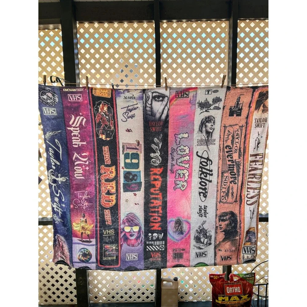 Taylor Swift Eras VHS Tape Fleece Throw Blanket Eras Tour Merch Decor Multicolor